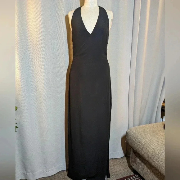 Reformation Black Halter Maxi Dress Ennis Straps Back Size 4 - Picture 5 of 9